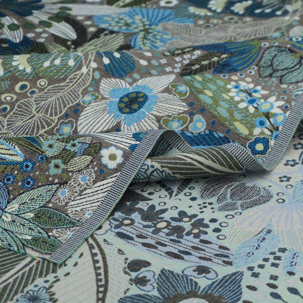 Dekostoff Jacquard Blüten türkis beige grün